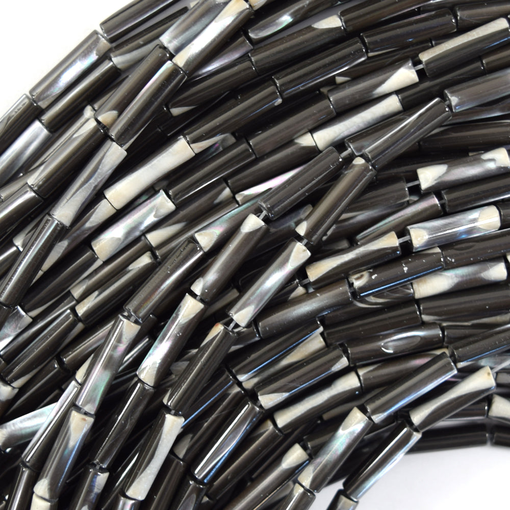 13mm black gray mother of pearl mop tube beads 15.5" strand
