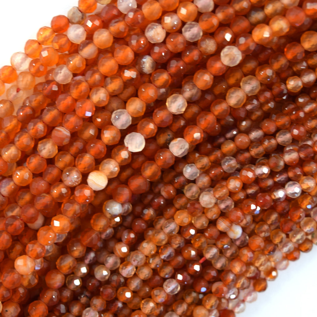 Natural Faceted Orange Red Carnelian Round Beads Gemstone 15" Strand 3mm 4mm 6mm - Eagle Beadz