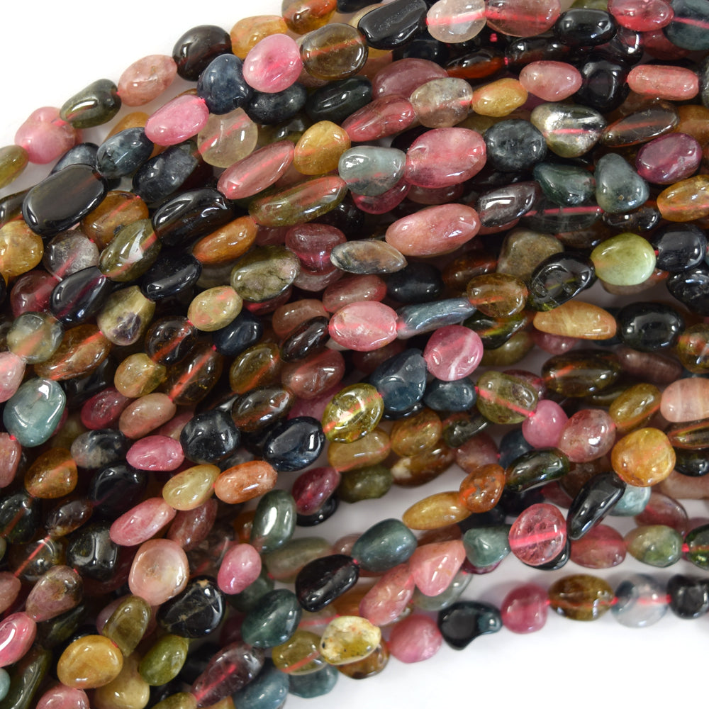 Natural Watermelon Tourmaline Pebble Nugget Beads 15.5" Strand 6-8mm 8-9mm