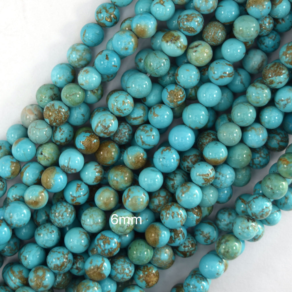 Blue Turquoise Round Beads 15.5" Strand 2mm 4mm 6mm 8mm 10mm 12mm Brown Matrix - Eagle Beadz
