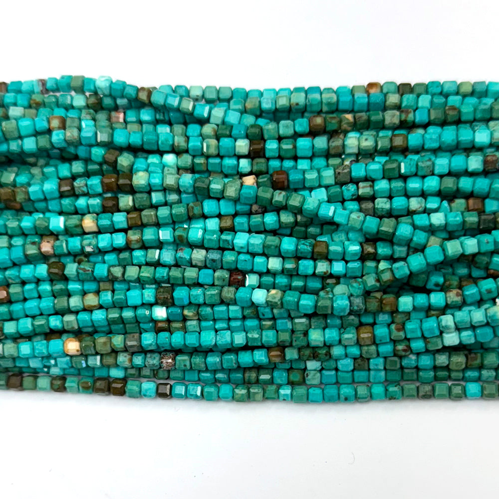 Faceted Brown Green Turquoise Cube Beads Gemstone 15.5" Strand 2mm 3mm 4mm