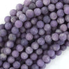 Natural Matte Purple Lepidolite Round Beads 15.5