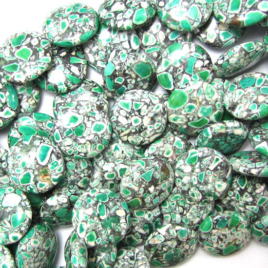 12mm green mosaic flower turquoise coin beads 15.5" strand