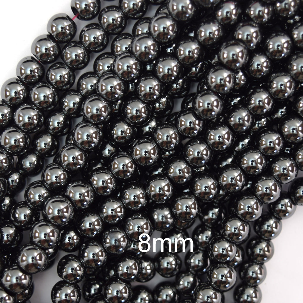 2.5mm Large Hole Natural Black Hematite Round Beads 15.5" Strand 6mm 8mm 10mm