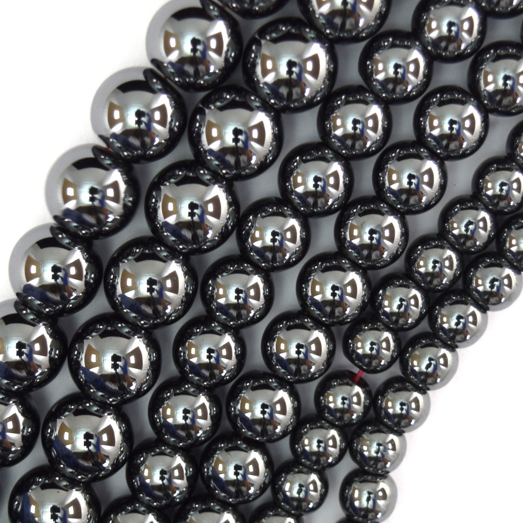 2.5mm Large Hole Natural Black Hematite Round Beads 15.5" Strand 6mm 8mm 10mm