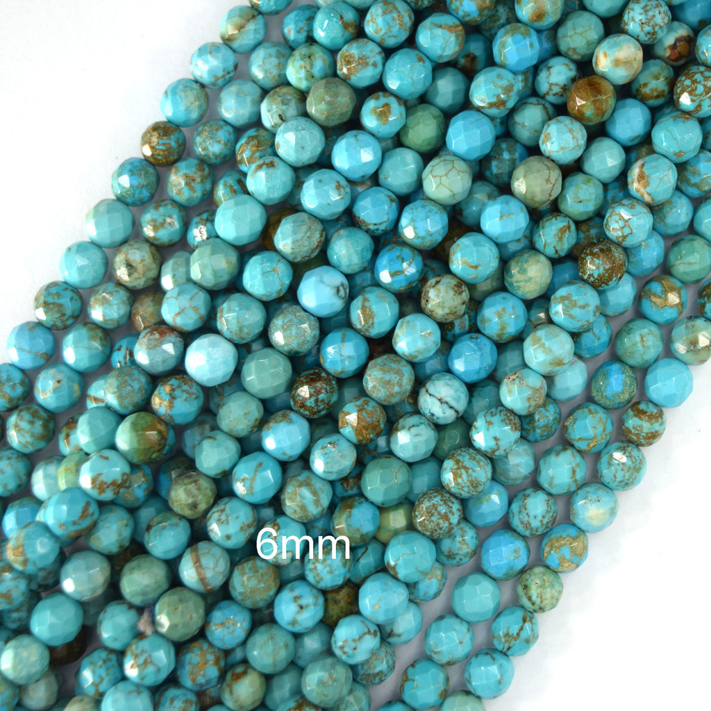 Faceted Blue Turquoise Round Beads 15.5" 2mm 4mm 6mm 8mm 10mm S2 Brown Matrix - Eagle Beadz