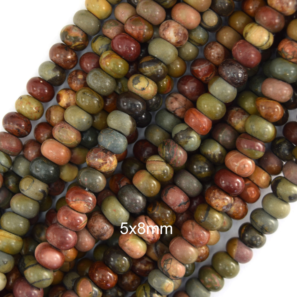 Natural Red Creek Picasso Jasper Rondelle Button Beads 15.5" Strand 4mm 6mm 8mm - Eagle Beadz
