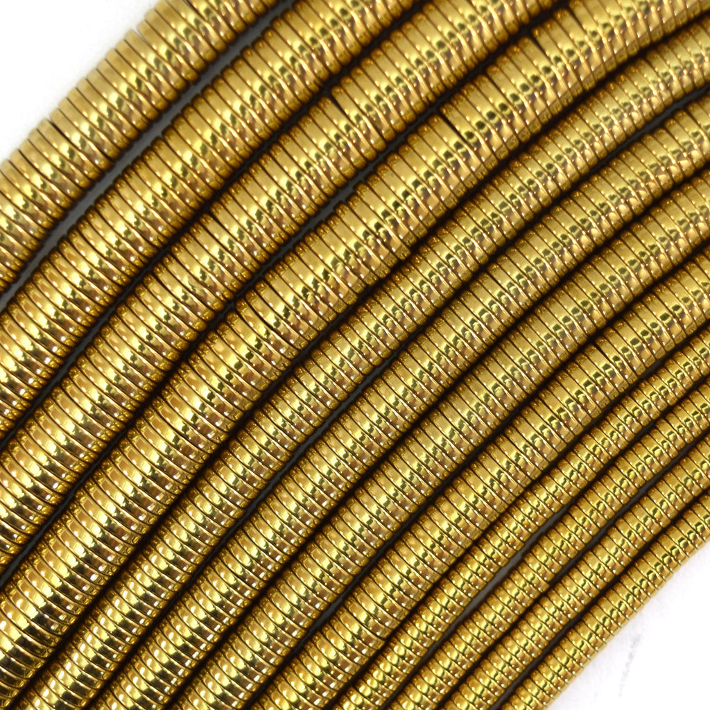 1mm Thick Gold Hematite Heishi Disc Slice Beads 15.5" Strand 1x4mm 1x6mm 1x8mm