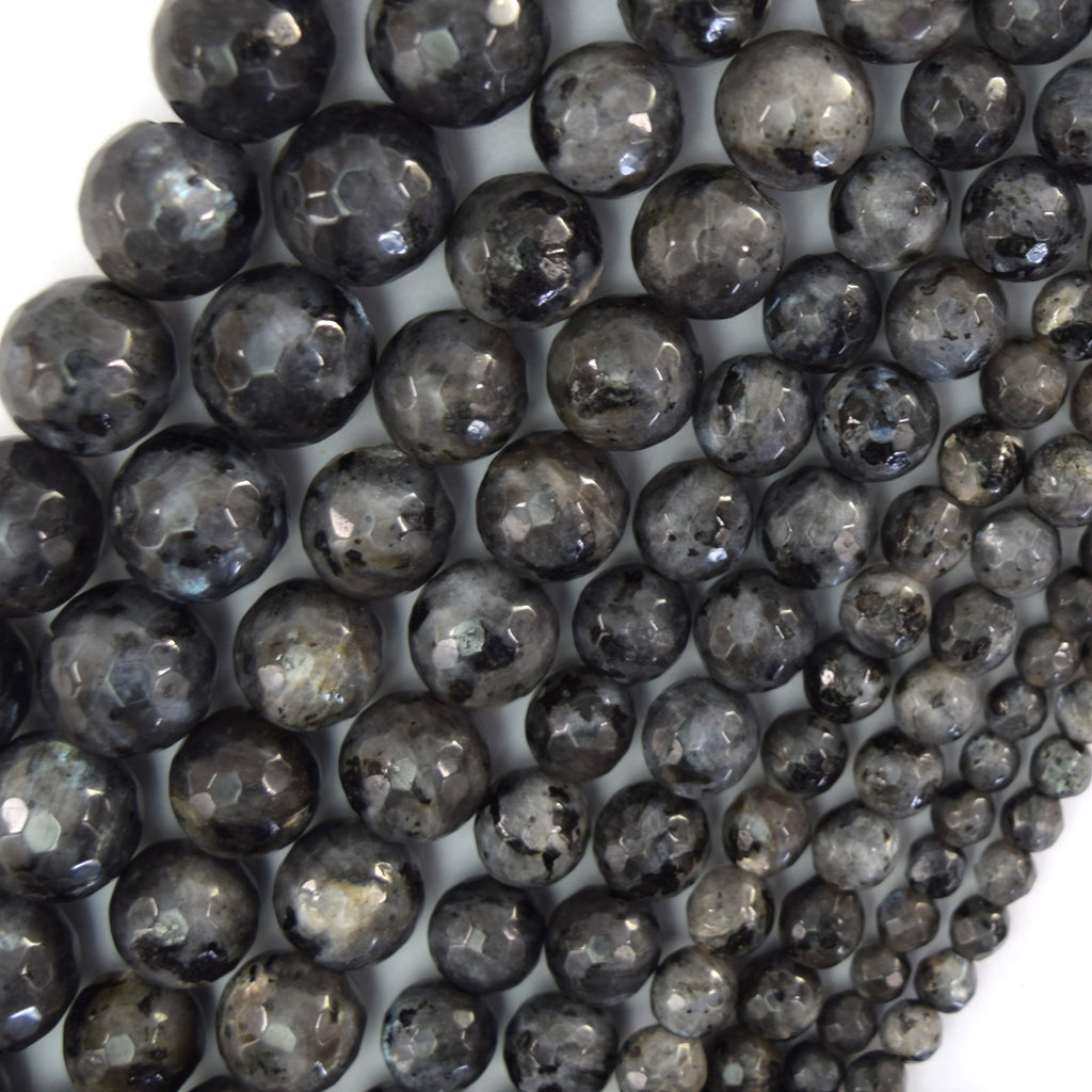 Natural Faceted Labradorite Larvikite Round Beads 14.5" 4mm 6mm 8mm 10mm 12mm