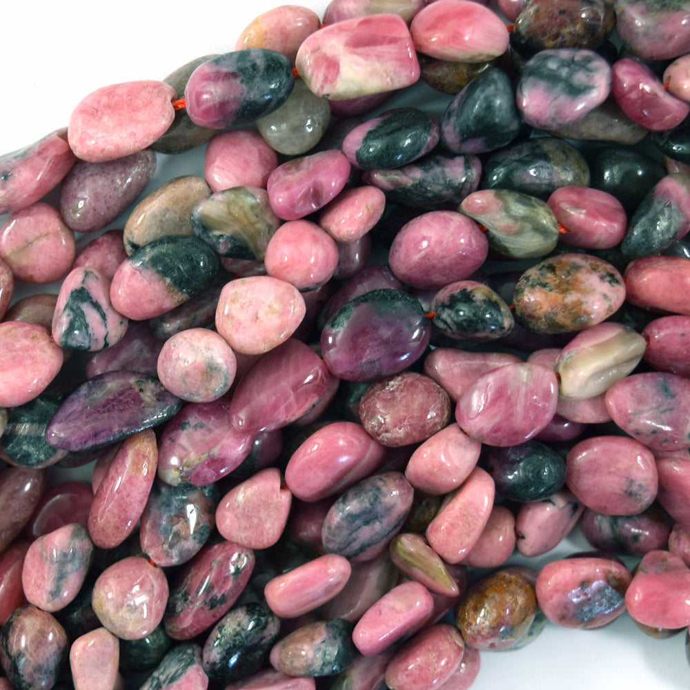 Natural African Pink Rhodonite Pebble Nugget Beads 15.5" Strand 6-8mm 8-10mm