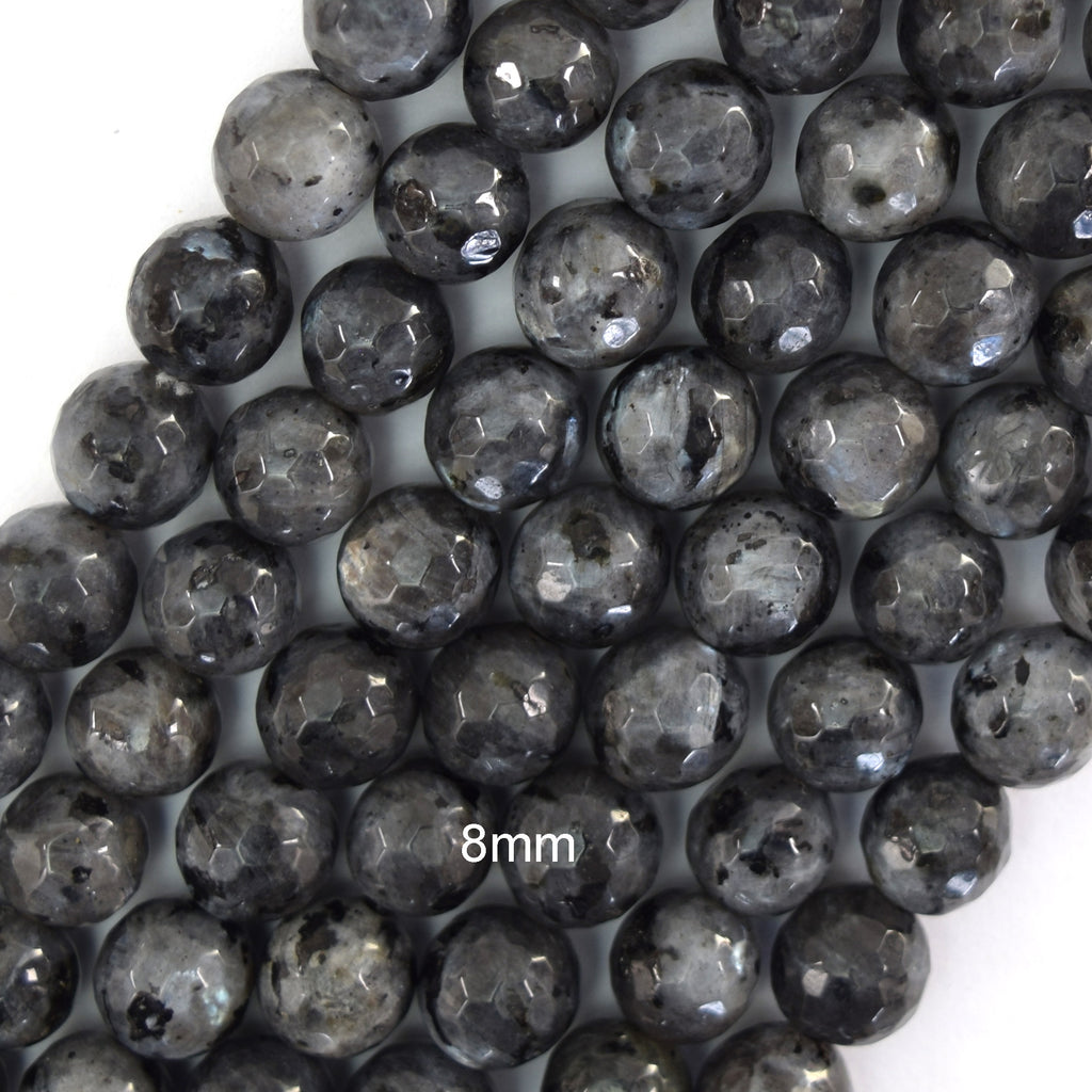 Natural Faceted Labradorite Larvikite Round Beads 14.5" 4mm 6mm 8mm 10mm 12mm