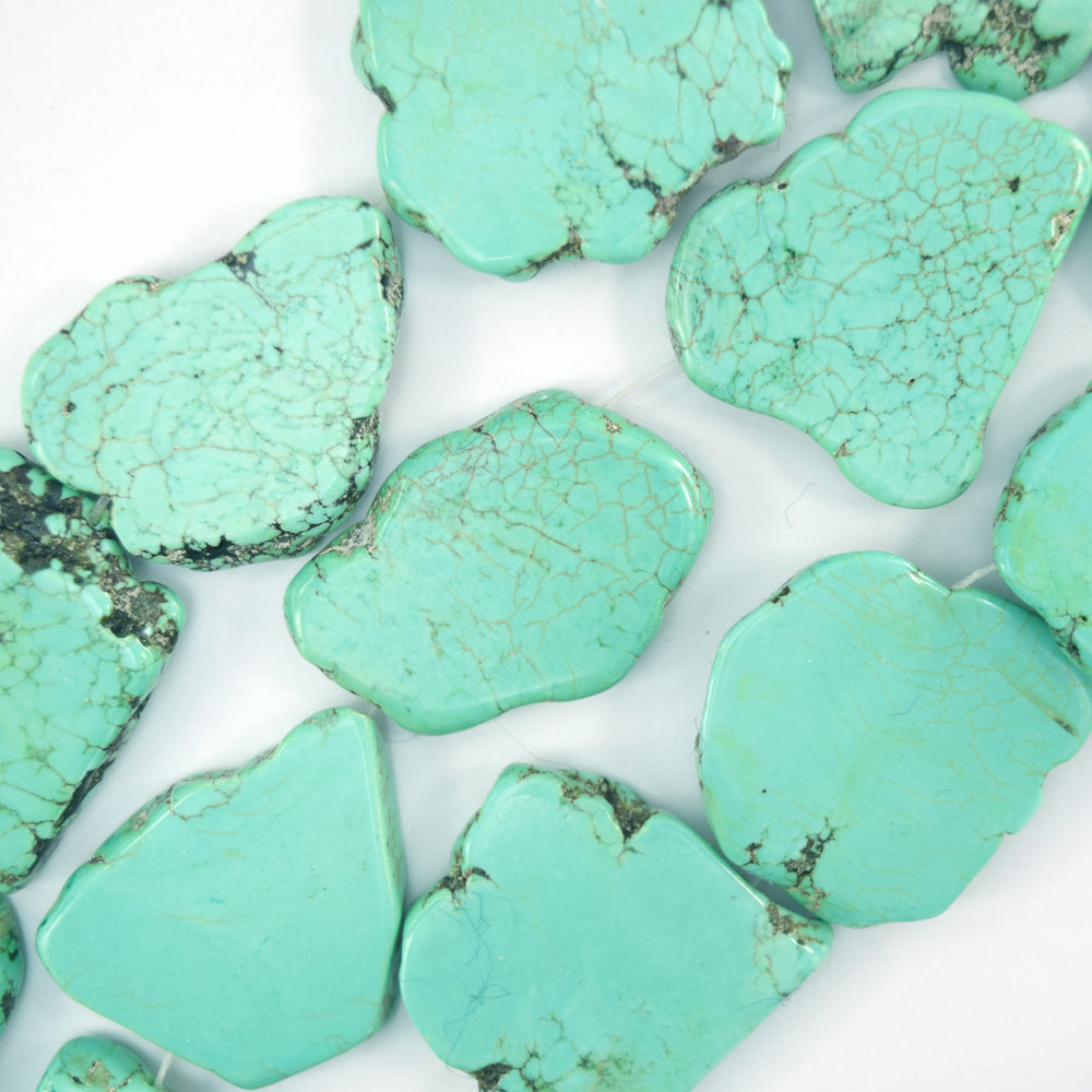 35mm - 42mm green turquoise freeform slab nugget beads 15" strand