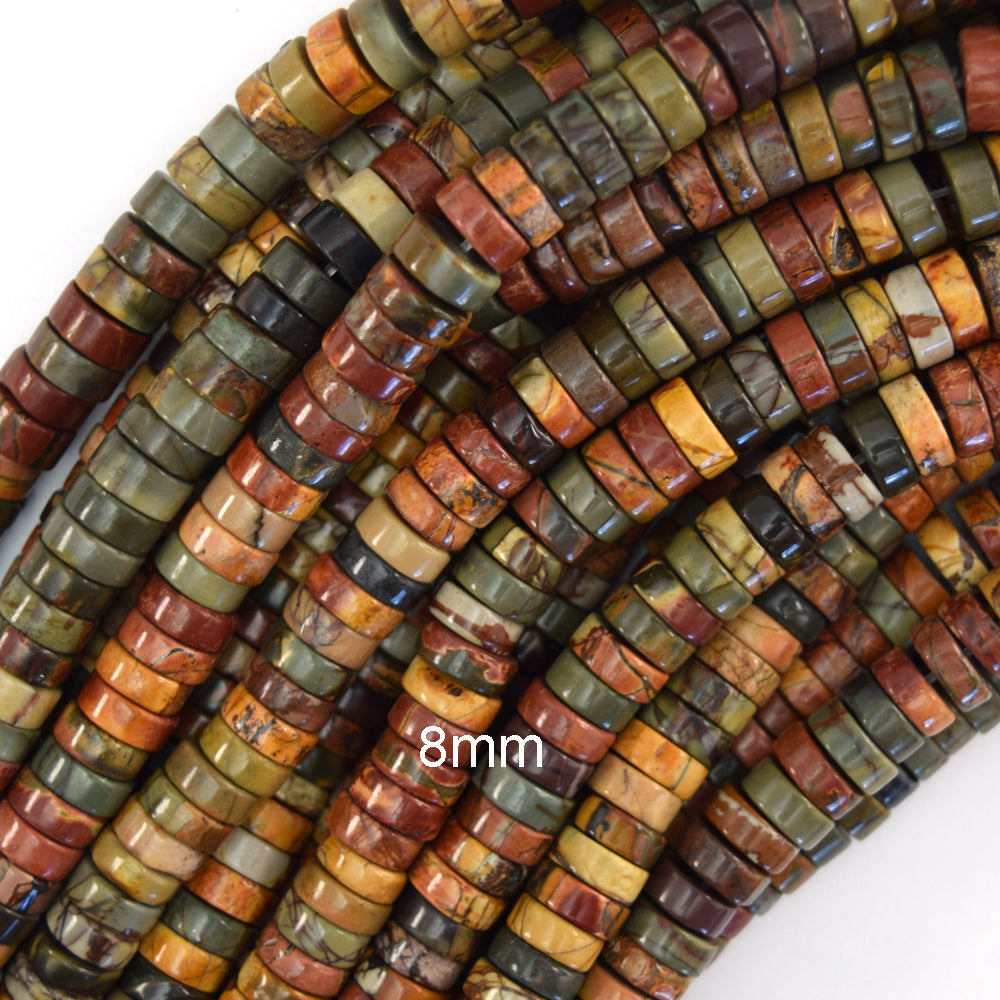 Natural Multicolor Picasso Jasper Heishi Disc Beads 15" Strand 4mm 6mm 8mm