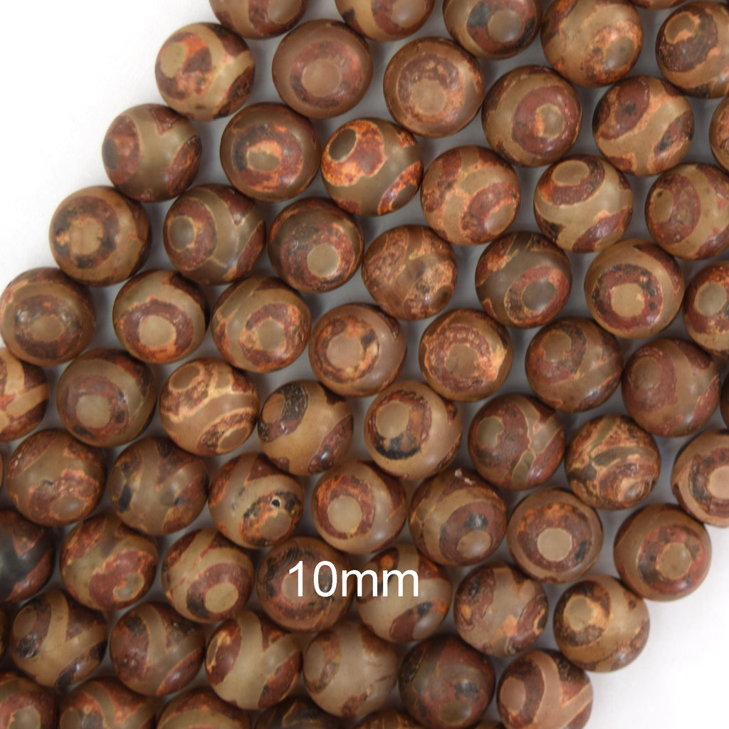Matte Brown Tibetan DZI Agate Round Beads 15" Strand 6mm 8mm 10mm Evil Eye