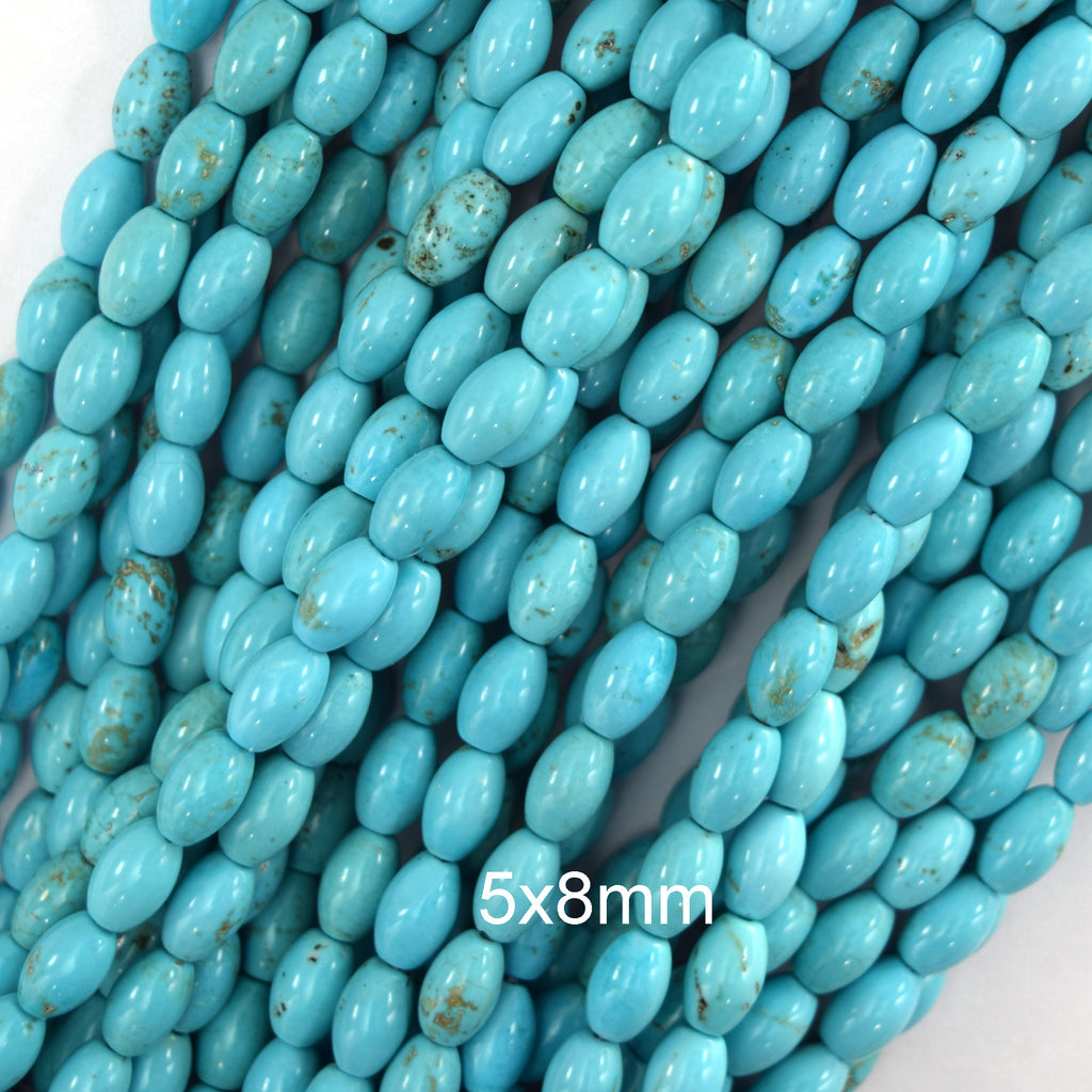 Blue Turquoise Rice Beads Gemstone 15.5" Strand 4x6mm 5x8mm 8x12mm