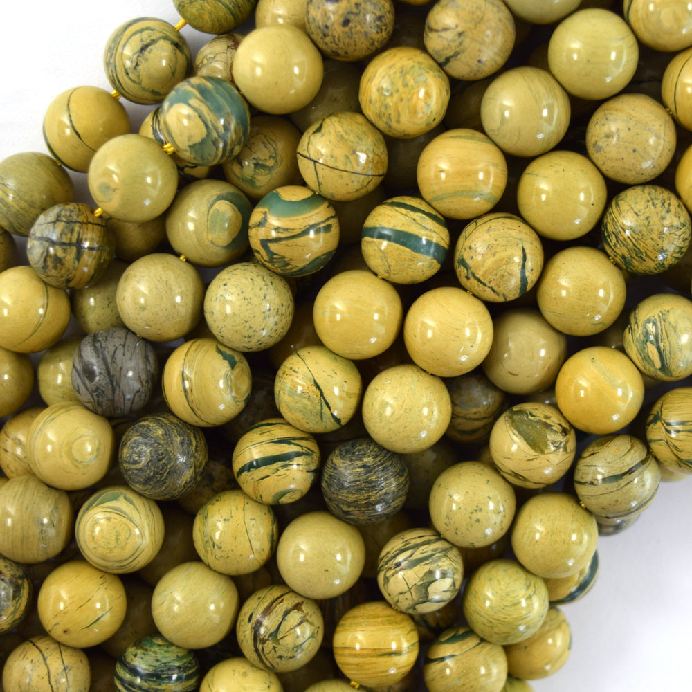 AA Natural Lemon Green Muscovite Round Beads Gemstone 15" Strand 6mm 8mm 10mm