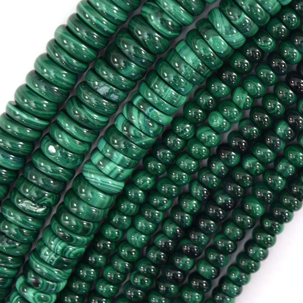 Natural Green Malachite Rondelle Button Beads Gemstone 15" Strand 6mm 8mm 10mm