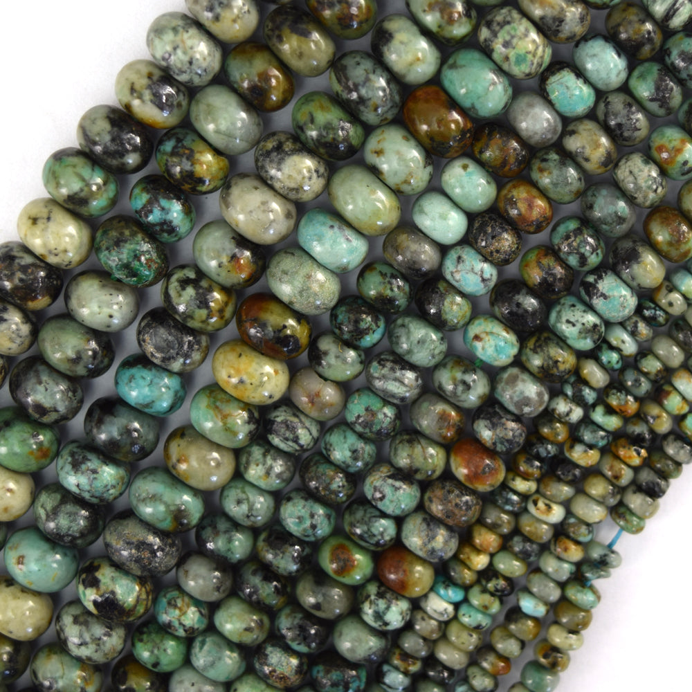 Natural Green African Turquoise Rondelle Button Beads 15" Strand 4mm 6mm 8mm - Eagle Beadz