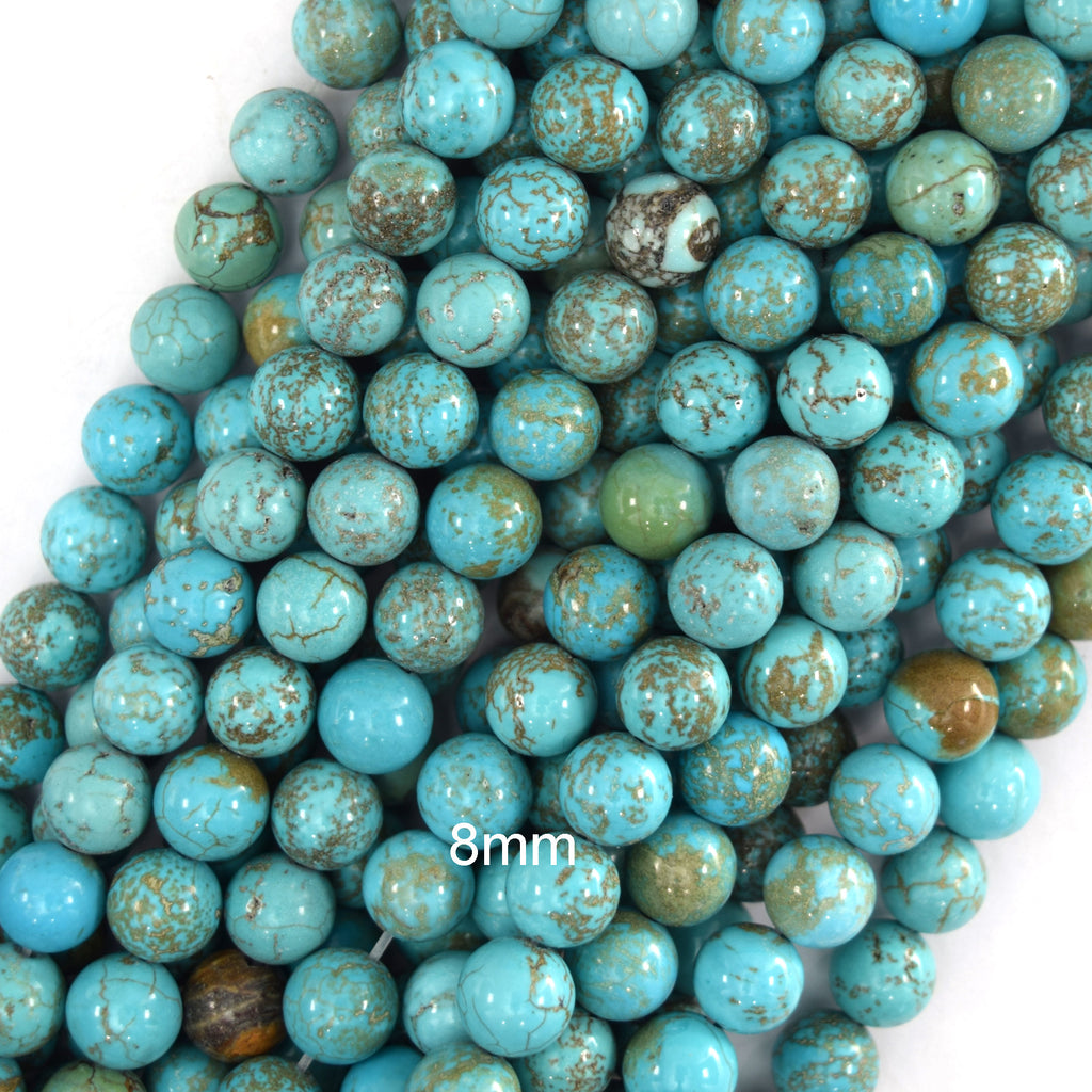 Blue Turquoise Round Beads 15.5" Strand 2mm 4mm 6mm 8mm 10mm 12mm Brown Matrix - Eagle Beadz