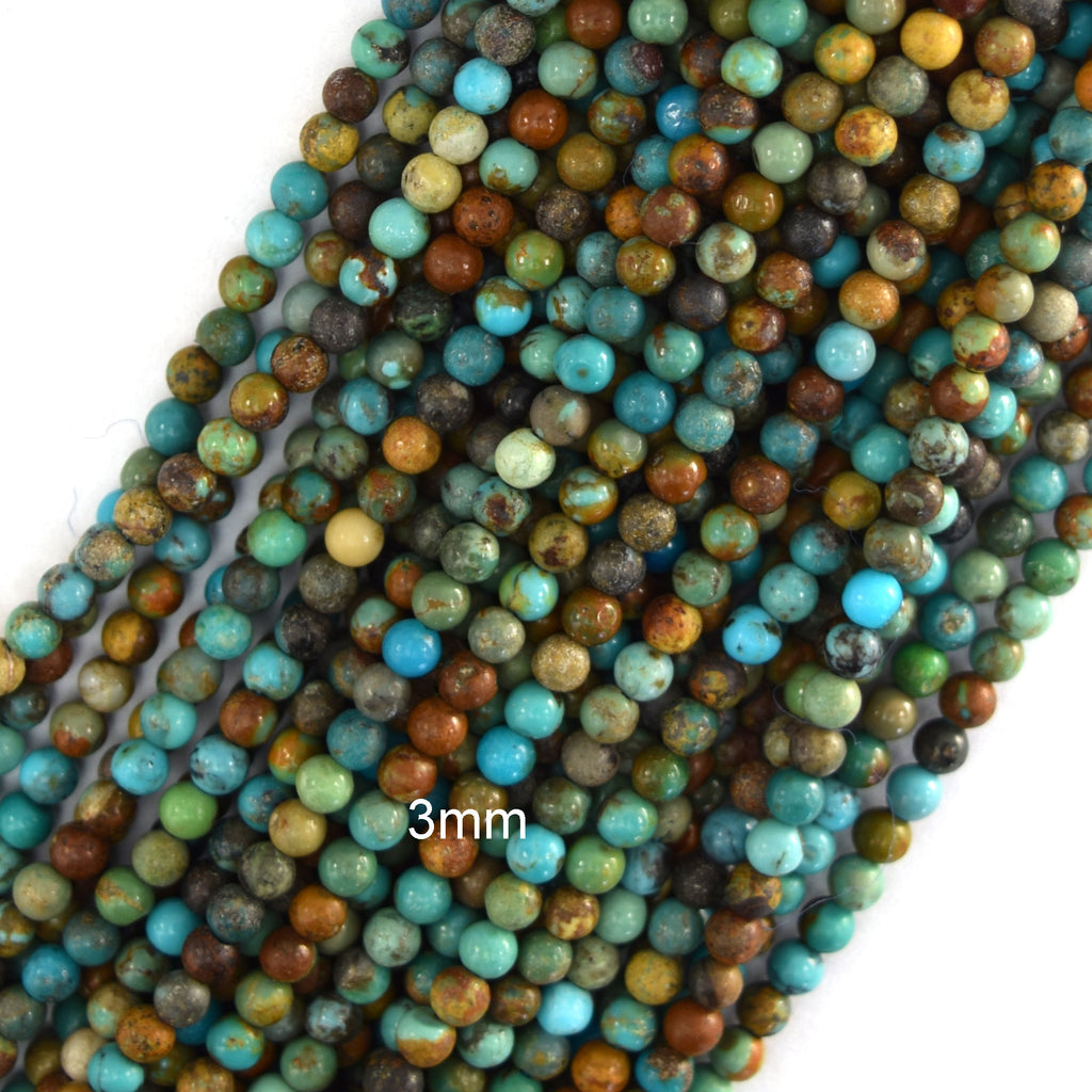 Natural Genuine Brown Green Blue Turquoise Round Beads 15.5" Strand 2mm 3mm
