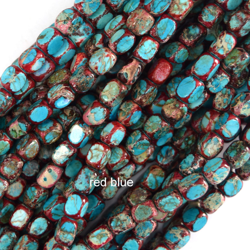 5x7mm Sea Sediment Jasper Pebble Nugget Beads 15" Strand Blue Red Green Purple