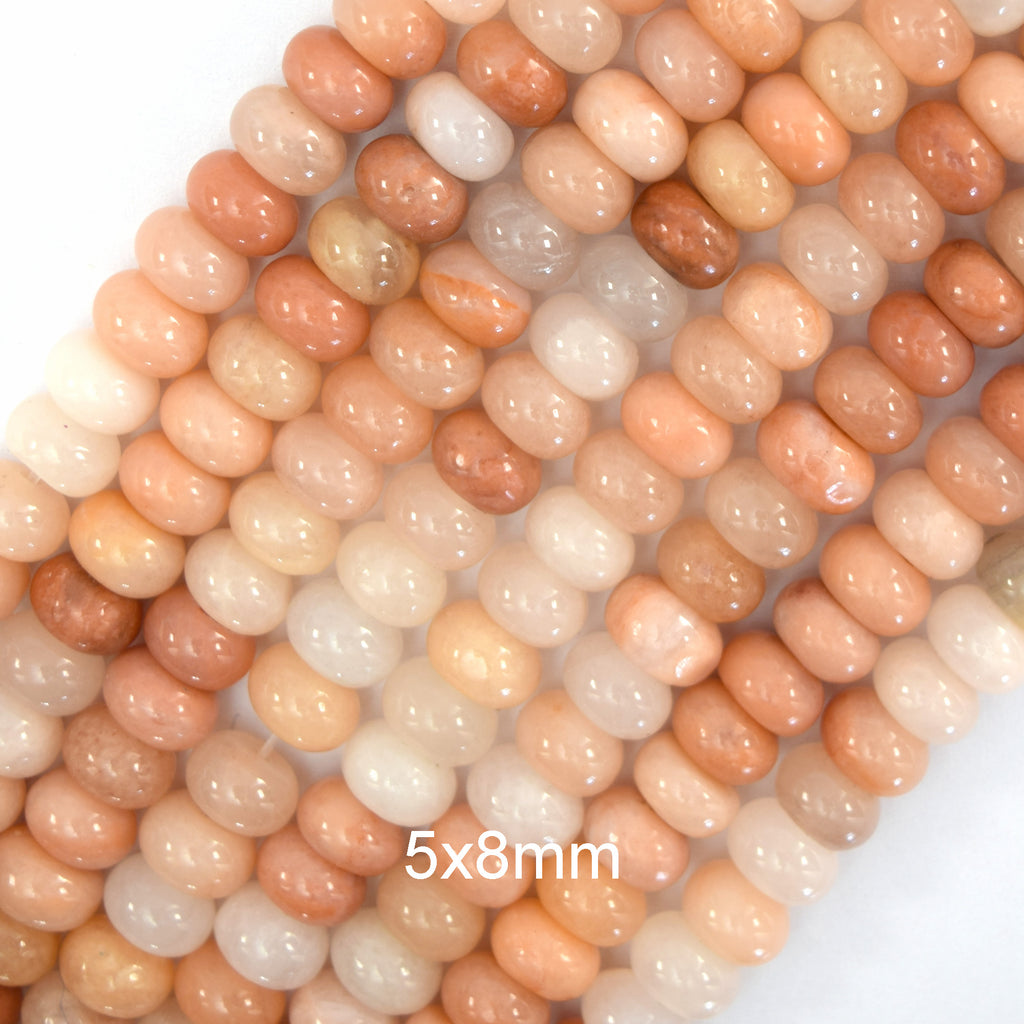 Natural Peach Aventurine Rondelle button Beads 15" Strand 4x6mm 5x8mm