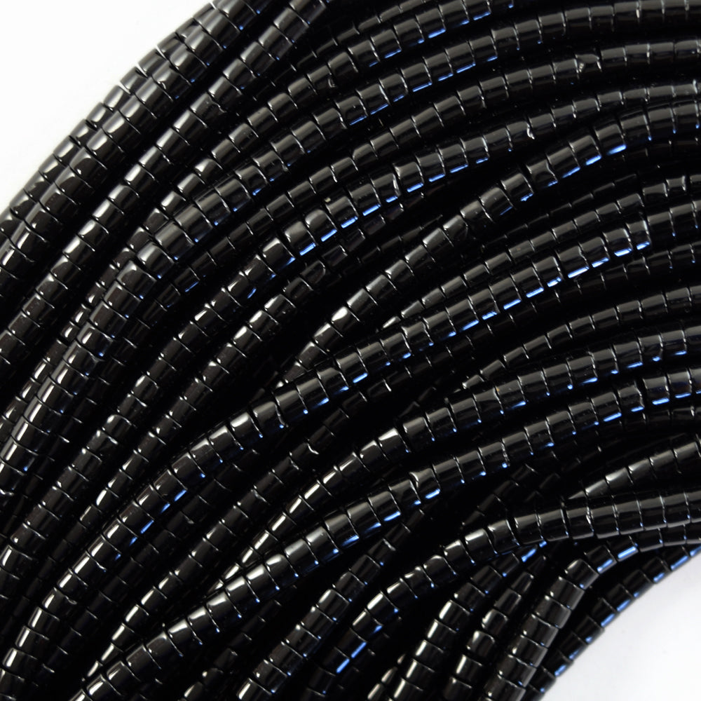 Black Onyx Heishi Disc Beads Gemstone 15.5" Strand 4mm 6mm