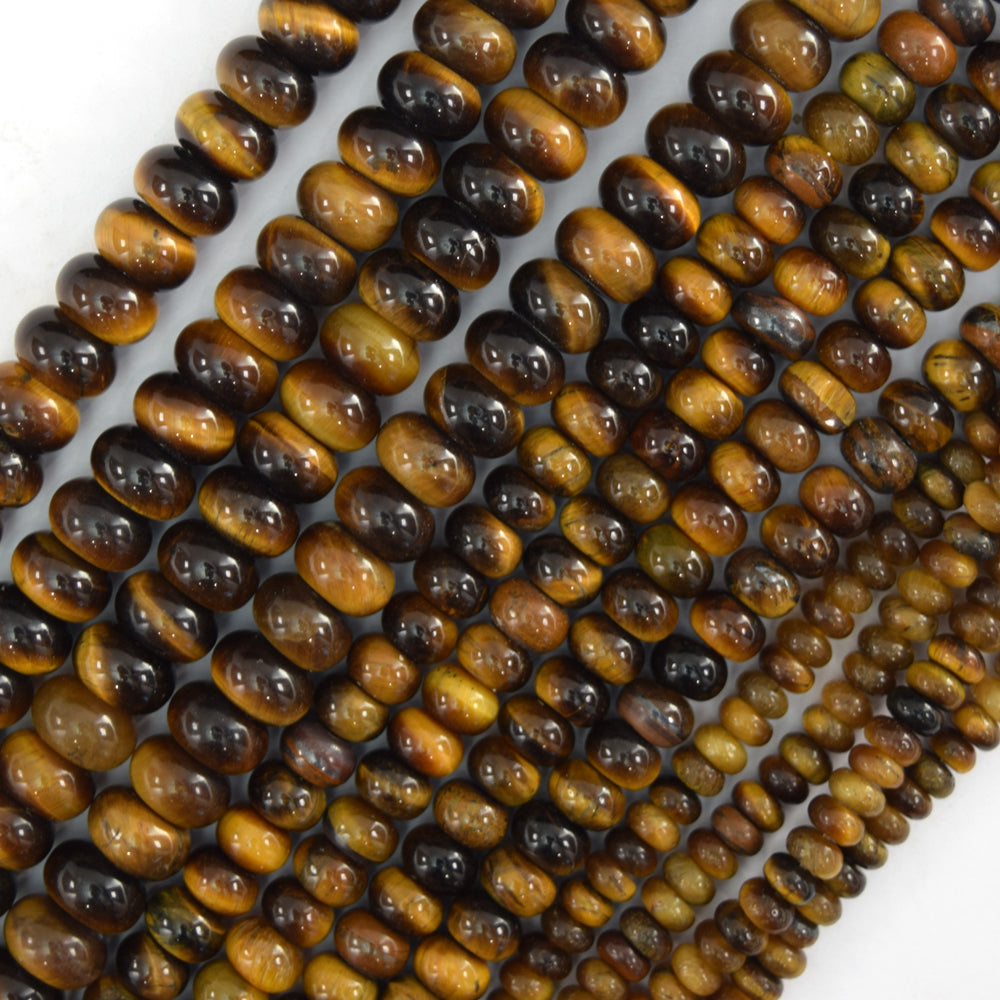 Natural Tiger Eye Rondelle Button Beads Gemstone 15" Strand 4mm 6mm 8mm - Eagle Beadz