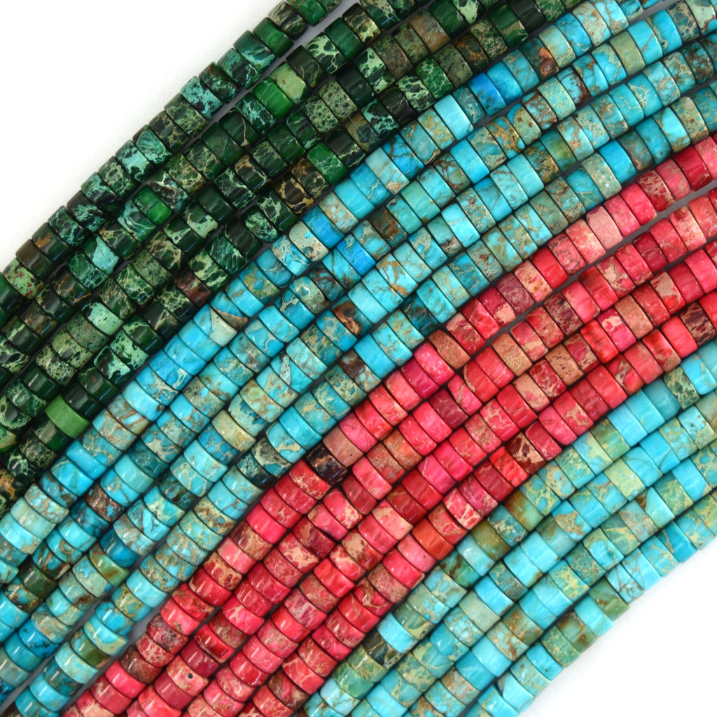 2x4mm Sea Sediment Jasper Heishi Disc Beads 15.5" Strand blue magenta green 4mm - Eagle Beadz