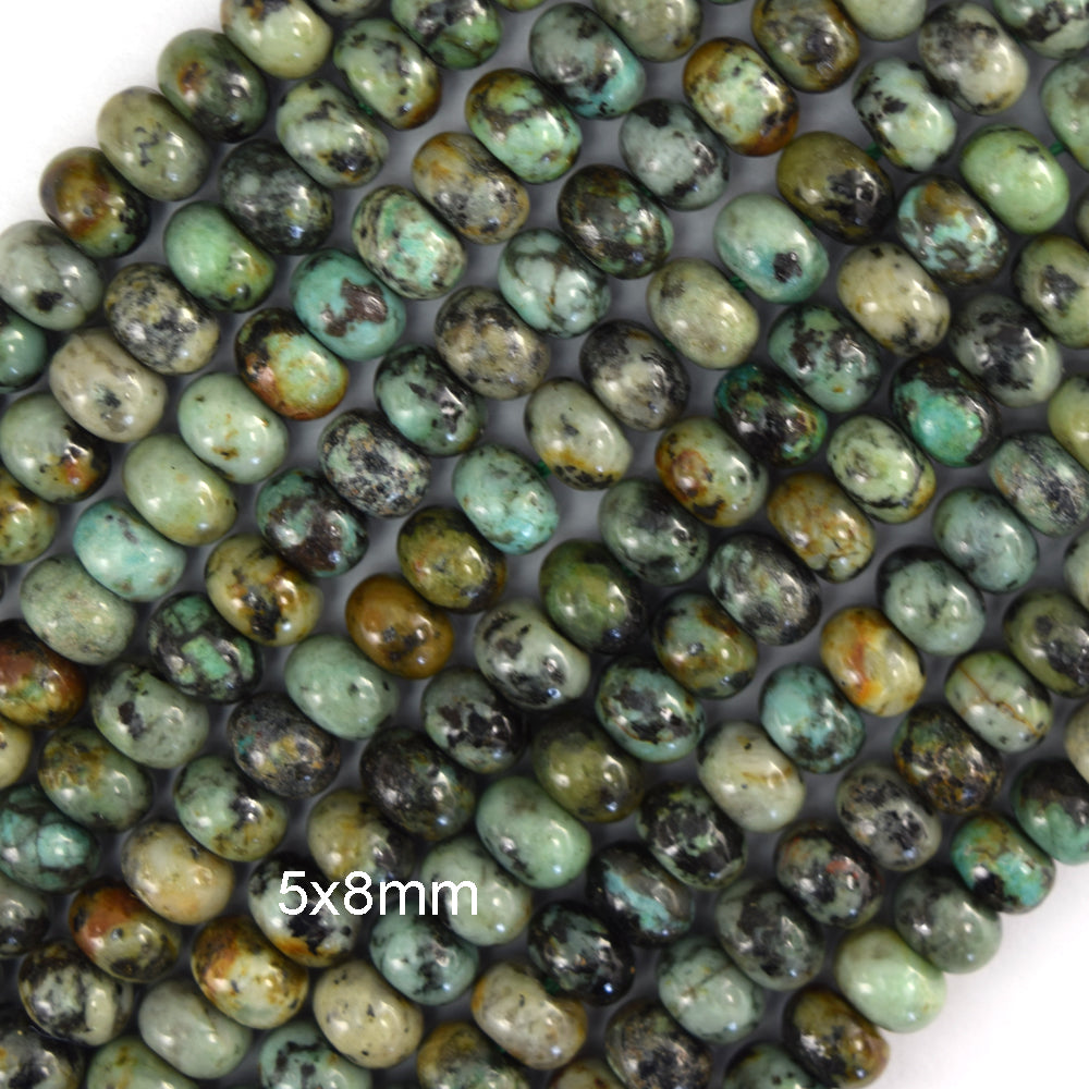 Natural Green African Turquoise Rondelle Button Beads 15" Strand 4mm 6mm 8mm - Eagle Beadz