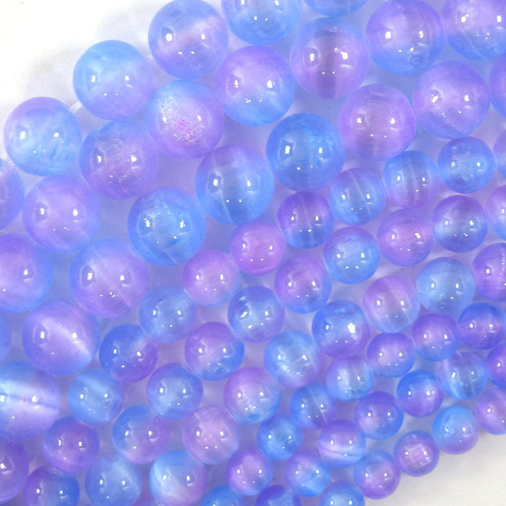 Genuine Blue Purple Selenite Round Beads Gemstone 15.5" Strand 6mm 8mm 10mm