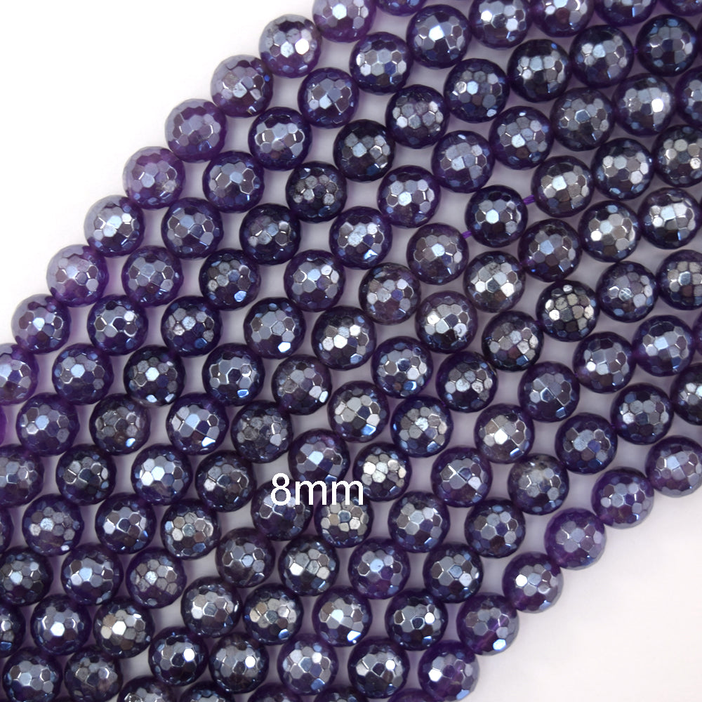 Mystic Titanium Natural Faceted Purple Amethyst Round Beads 15" 6mm 8mm 10mm