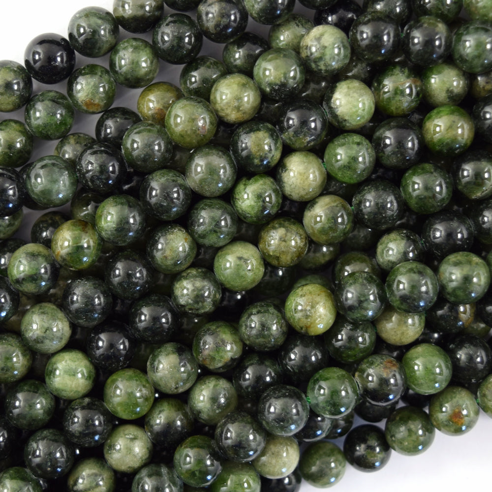 Natural Russian Green Chrome Diopside Round Beads 15.5" Strand 6mm 8mm