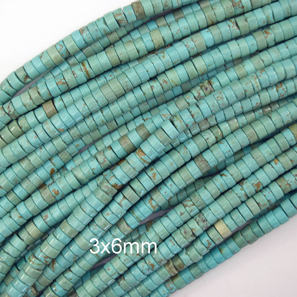 Greenish Blue Turquoise Heishi Disc Beads Gemstone 15" Strand 4mm 6mm 8mm