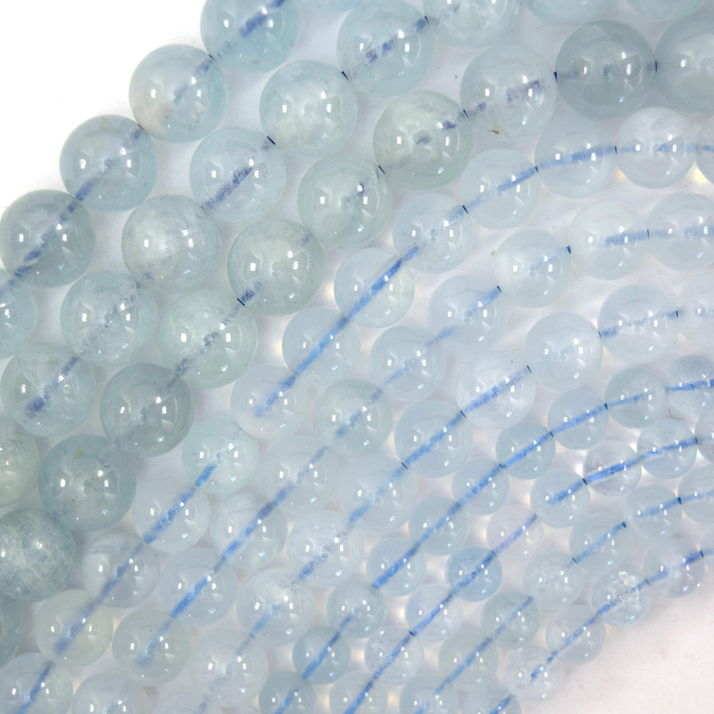 AA Natural Blue Aquamarine Round Beads Gemstone 15" Strand 6mm 8mm 10mm S3 - Eagle Beadz