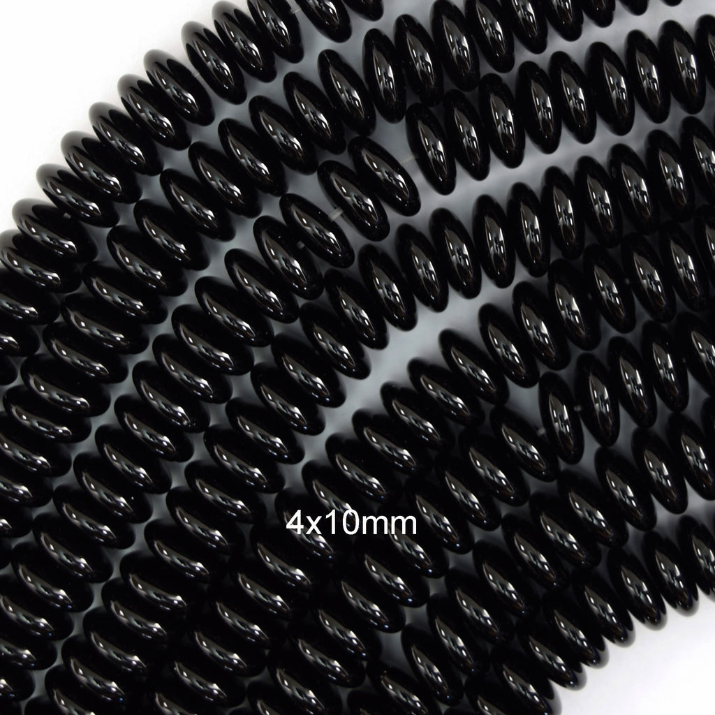 AA Black Onyx Rondelle Button Beads Gemstone 15" Strand 4mm 6mm 8mm 10mm 12mm - Eagle Beadz