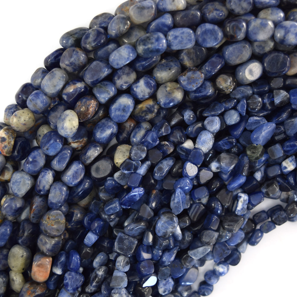 Natural Blue Sodalite Pebble Nugget Beads Gemstone 15.5" Strand 4-6mm 8-10mm S1