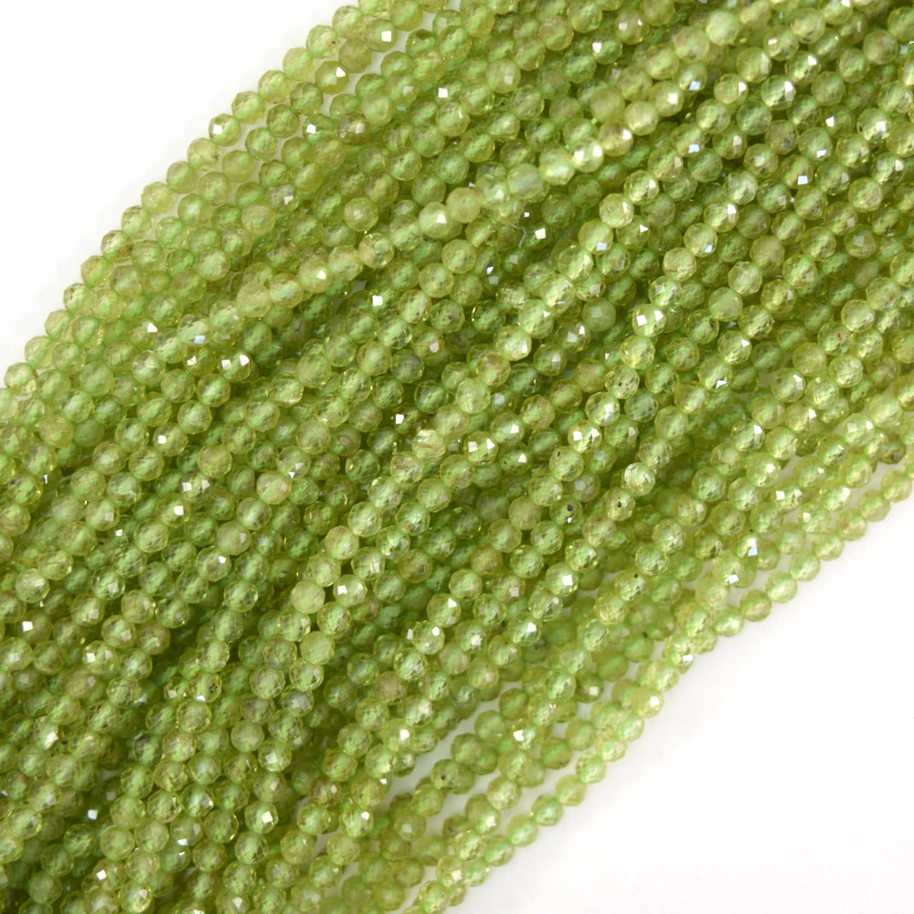 Natural Faceted Green Peridot Round Beads 15.5" Strand 3mm