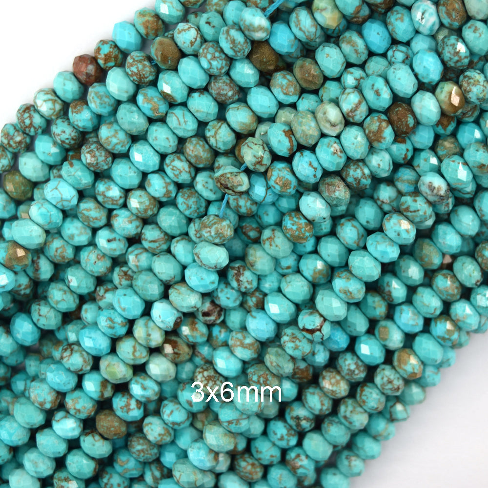 Faceted Brown Matrix Blue Turquoise Rondelle Button Beads 15" Strand 4mm 6mm 8mm