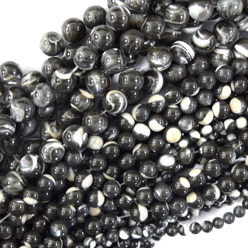 Black Gray Mother Of Pearl MOP Round Beads Gemstone 15.5" Strand 4mm 6mm 8mm - Eagle Beadz