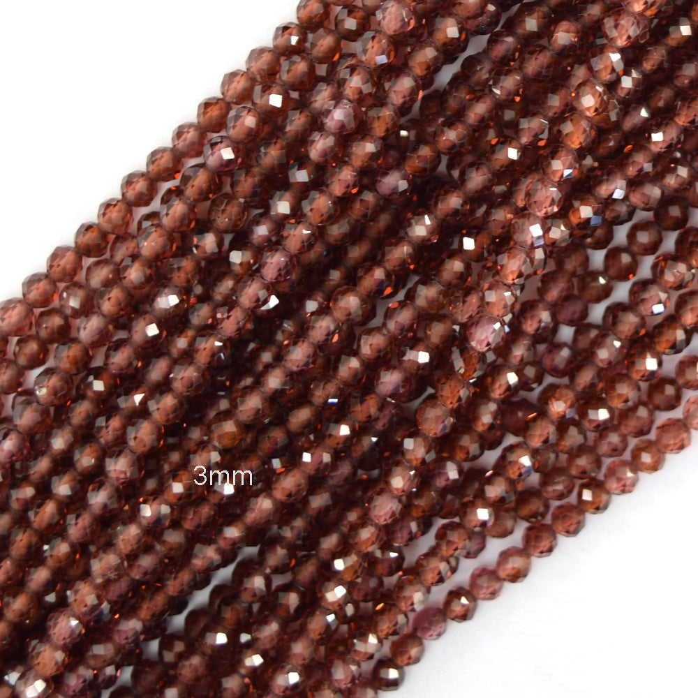 3mm natural faceted brown garnet round beads 15.5" strand