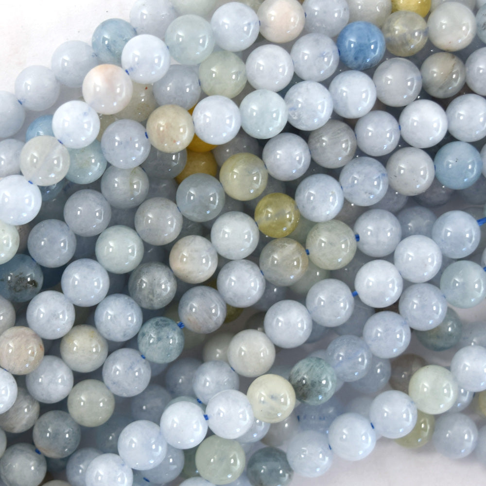 Natural Multicolor Blue Aquamarine Round Beads 15.5" Strand 4mm 6mm 8mm 10mm S1
