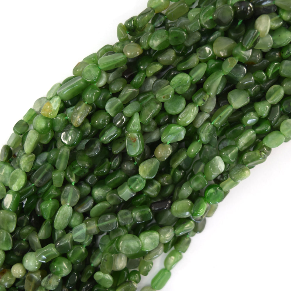 6mm - 8mm natural Canada green jade pebble nugget beads 15.5" strand