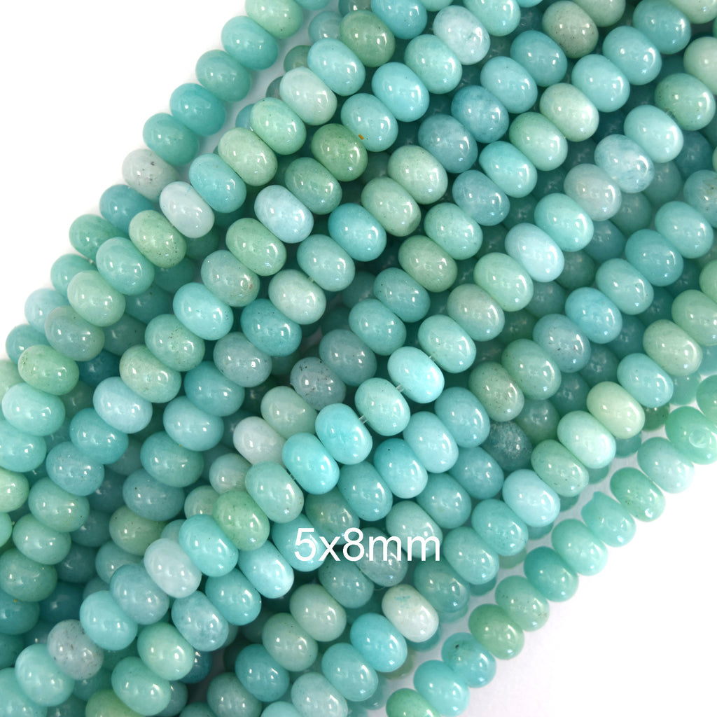 AA Natural Blue Amazonite Rondelle Button Beads Gemstone 15" Strand 6mm 8mm S2