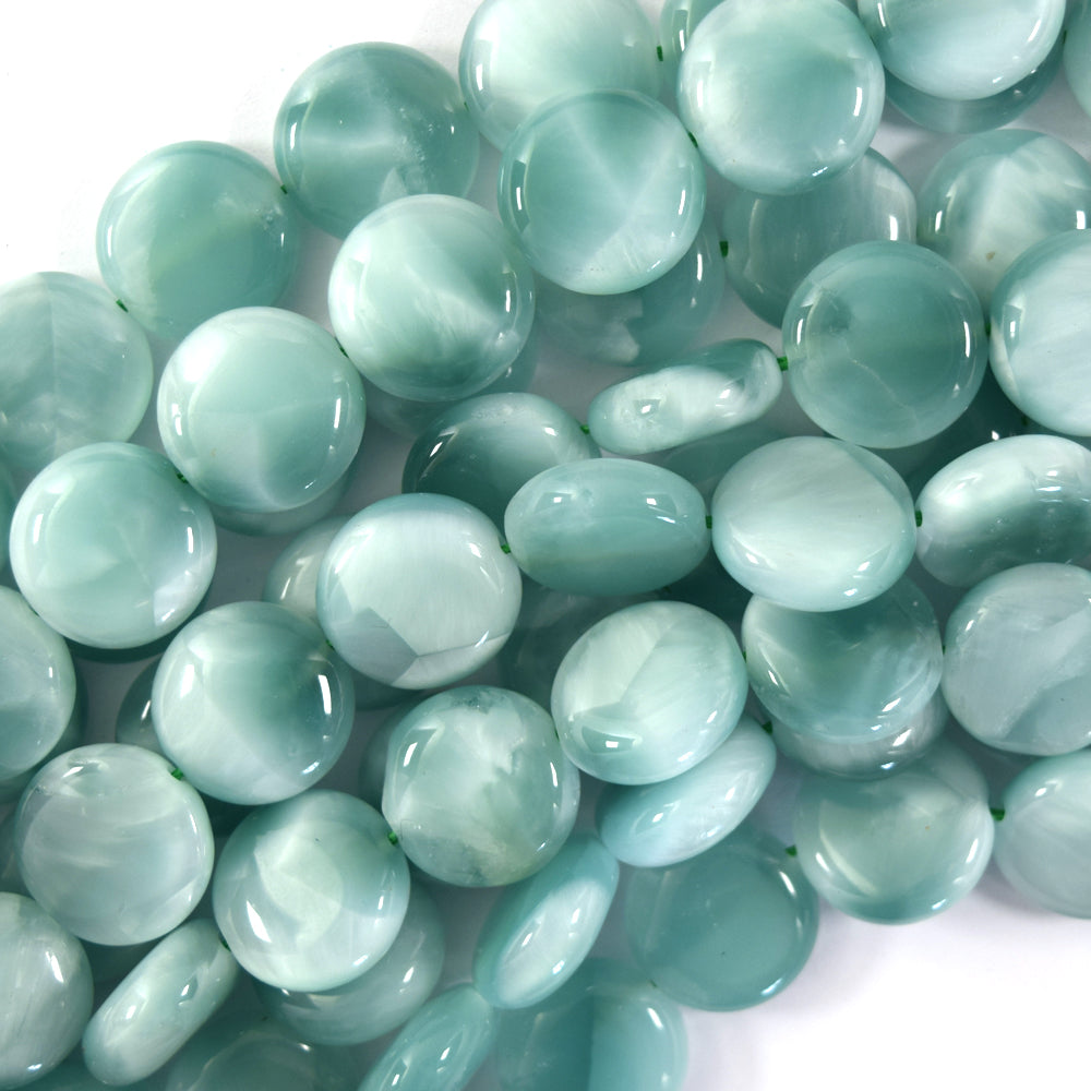 AA Natural Green Moonstone Coin Beads 15.5" Strand Eye 5x8mm 5x10mm 6x15mm