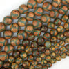 Matte Green Brown Tibetan DZI Agate Round Beads 15