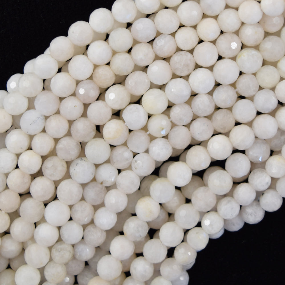 Natural Faceted Cream White Moonstone Round Beads 15.5" 3mm 4mm 6mm 8mm 10mm