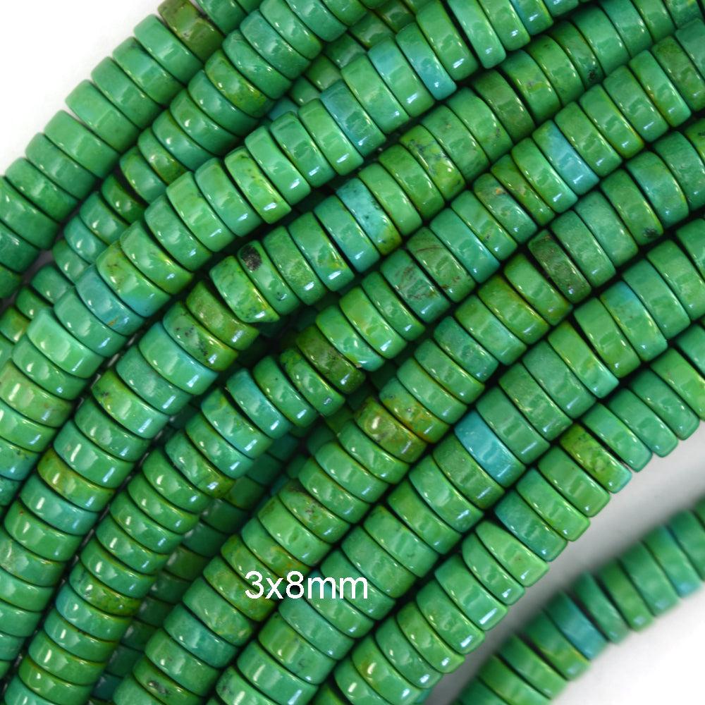 Medium Green Turquoise Heishi Disc Beads Gemstone 14.5" Strand 4mm 6mm 8mm