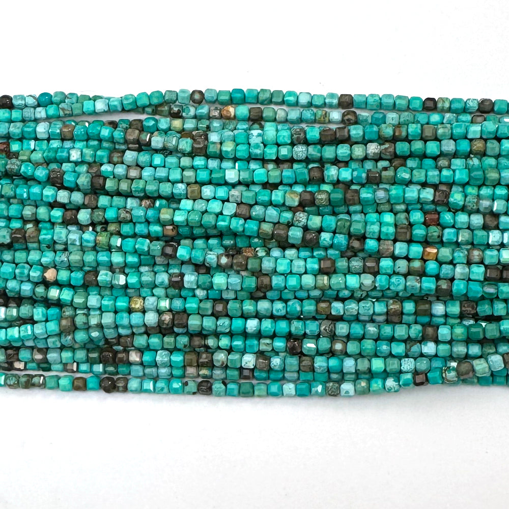 Faceted Brown Green Turquoise Cube Beads Gemstone 15.5" Strand 2mm 3mm 4mm