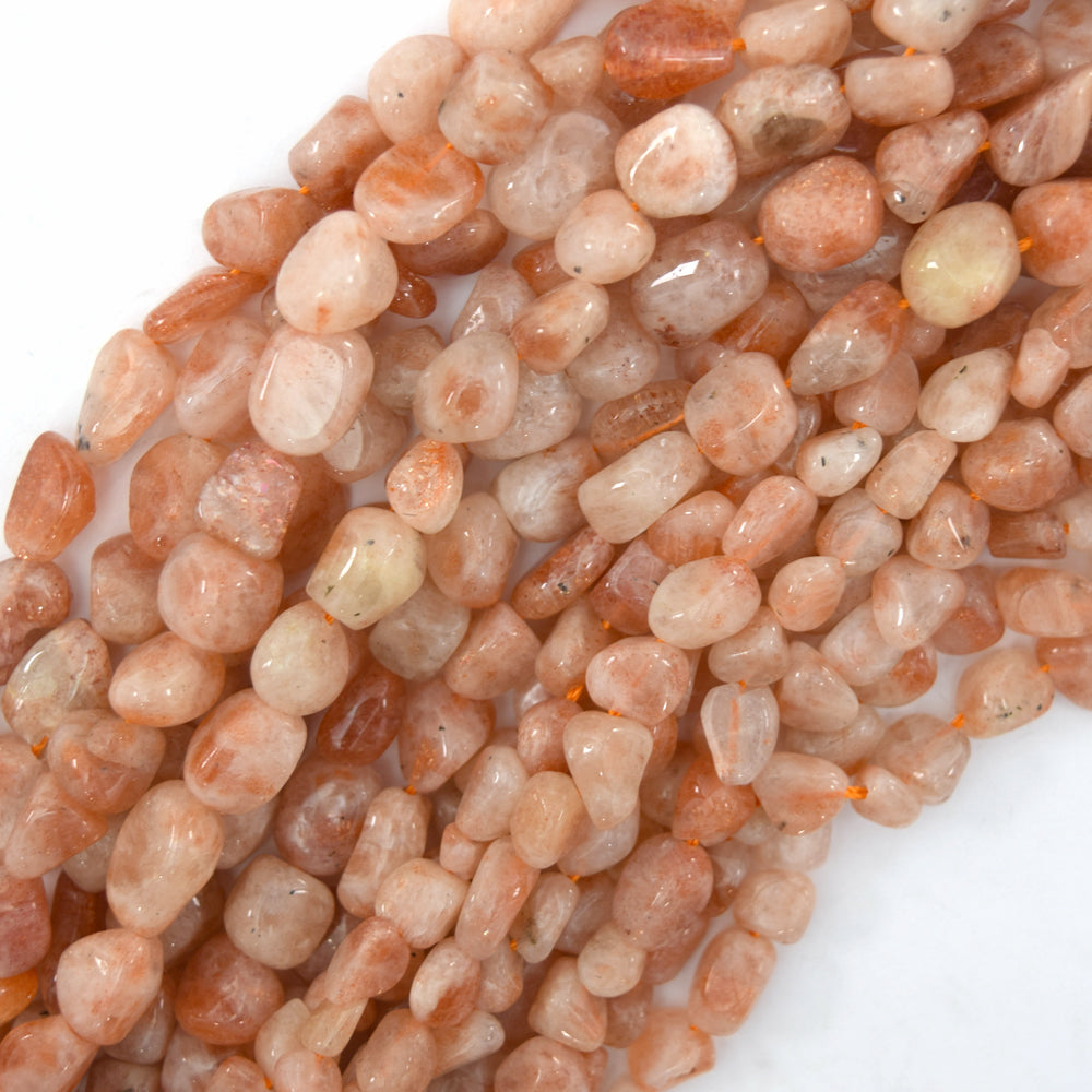 Natural Gold Orange Sunstone Pebble Nugget Beads 15.5" Strand 6-8mm 8-10mm